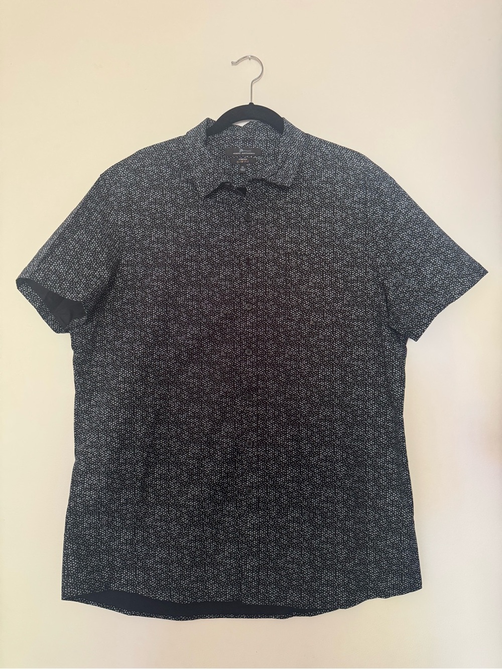 Marc Anthony Short Sleeve Button-Down Shirt - Black & White Micro Print